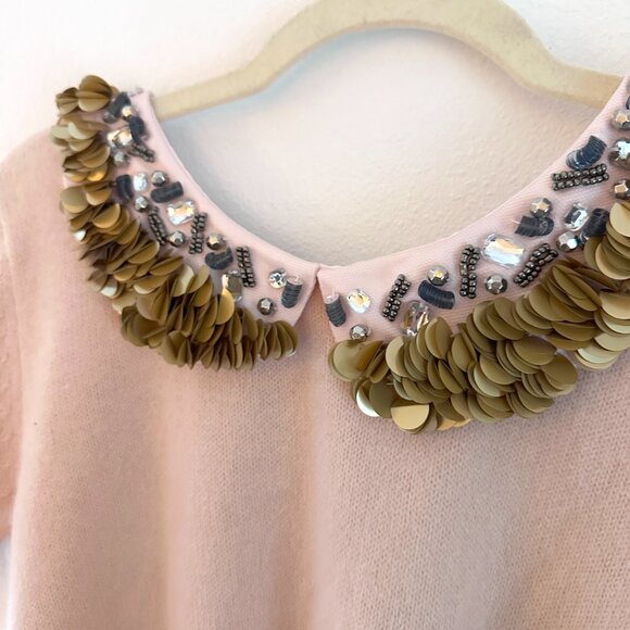 Corey Lynn Calter Sequined Peter Pan Collar Button Back Angora Sweater - Picture 2 of 4